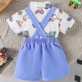 thumbnail image 6 of mgoYE Baby Boy Clothes 6-9 Months Infant Baby Boy Outfit Car Print Short Sleeve Bow Romper Suspender Shorts Set 2Pcs Summer Clothes(Blue,0-3 Months), 6 of 9