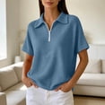 thumbnail image 3 of Otntypg Women's Quarter Zip Short Sleeve Tops Lightweight Casual Waffle Knit Collared Golf Shirts Loose Fit Dressy Textured Pullover Blouse, 3 of 8