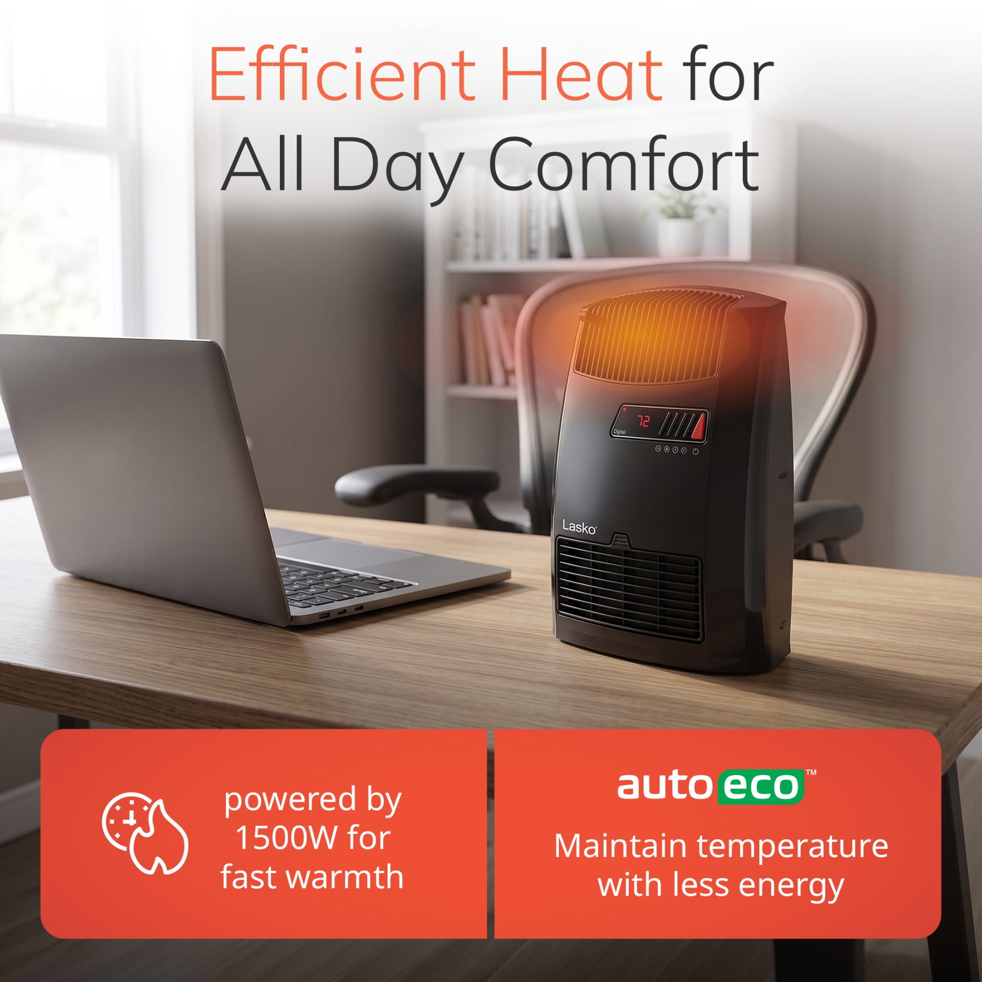 Portable Lasko 13.5 1500W Fan & Ceramic Space Heater, Indoor, with