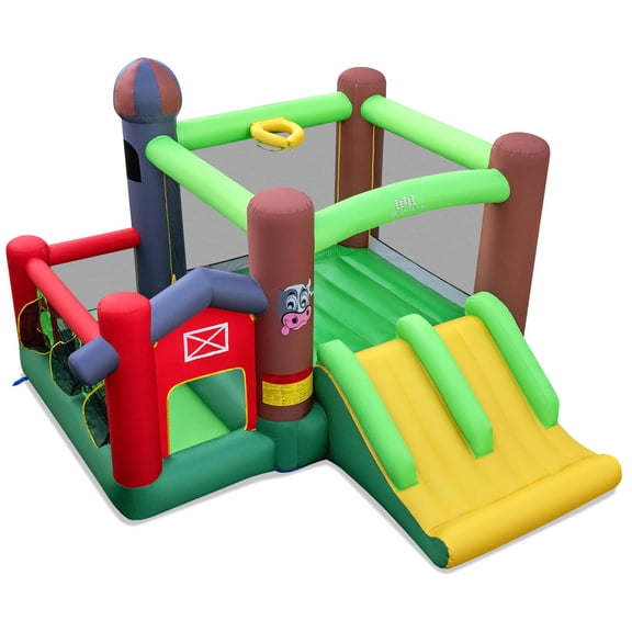 Costway Farm Themed Inflatable Castle Kids Bounce House w/ Double Slides Blower Excluded
