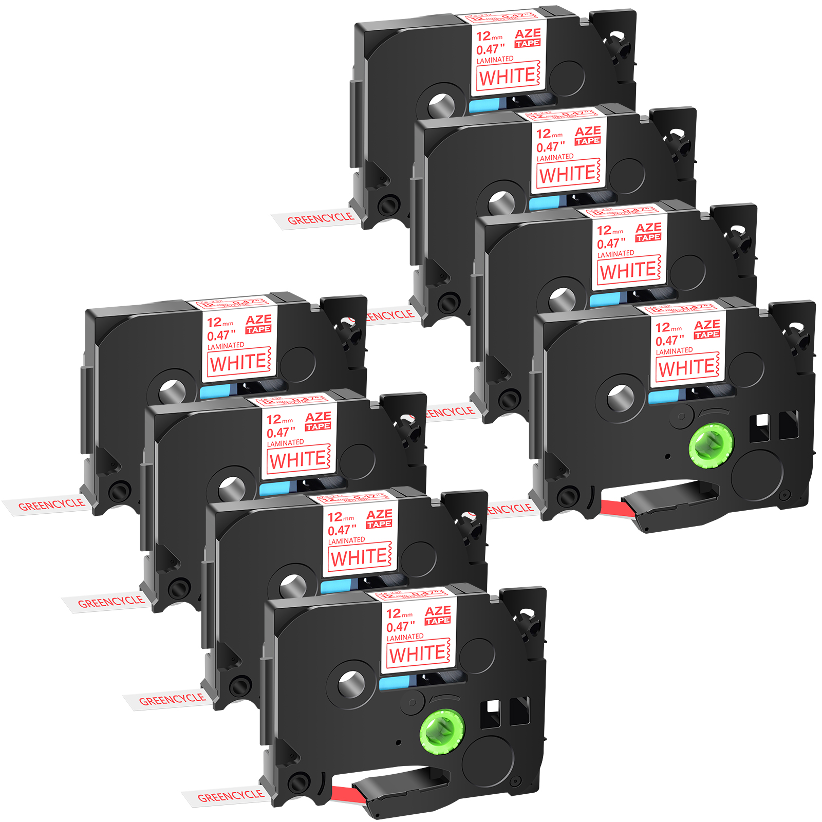 GREENCYCLE 8PK Compatible for Brother P-touch 12mm 8m Red on White TZ TZe TZe-232 TZ-232 TZe232 TZ232 Laminated Label Tape for PT-P700 PT-P750W PT-D210 PT-D400 PT-D600 Label Maker