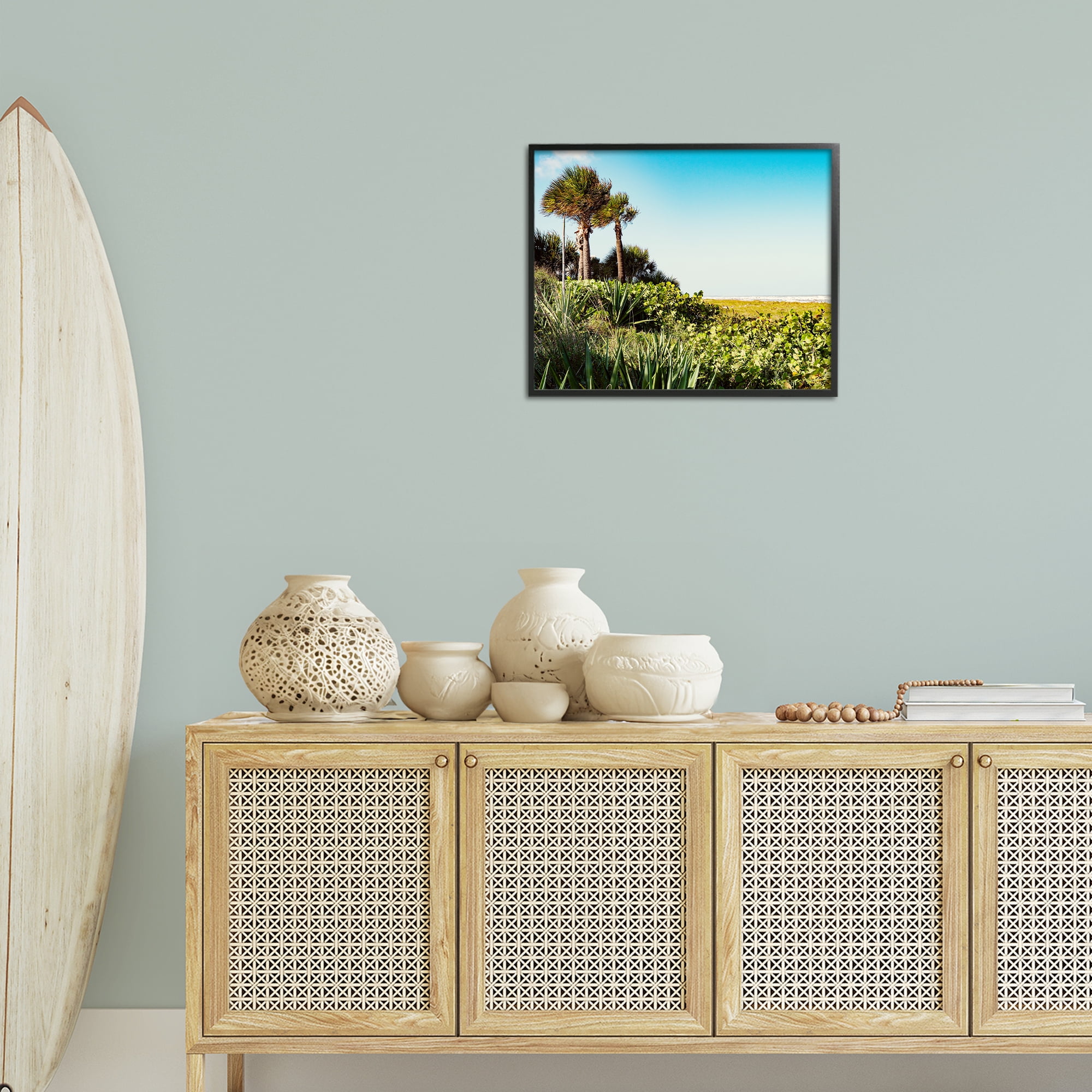 Stupell Industries Lush Tropical Shoreline Landscape Photography Black Framed Art Print Wall Art, 20 x 16