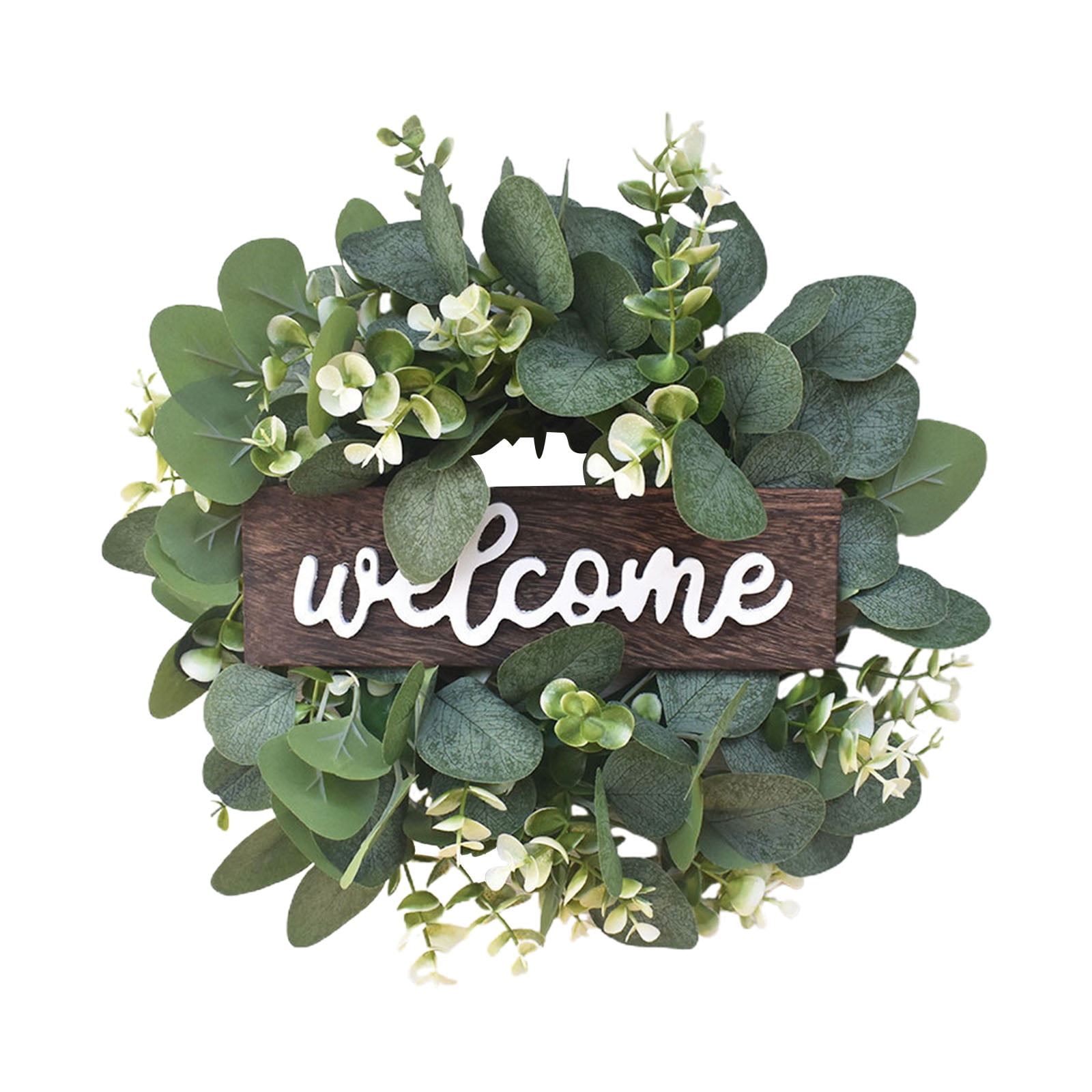 Jaspee Eucalyptus Wreath Artificial Flower Welcome Sign Front Door ...