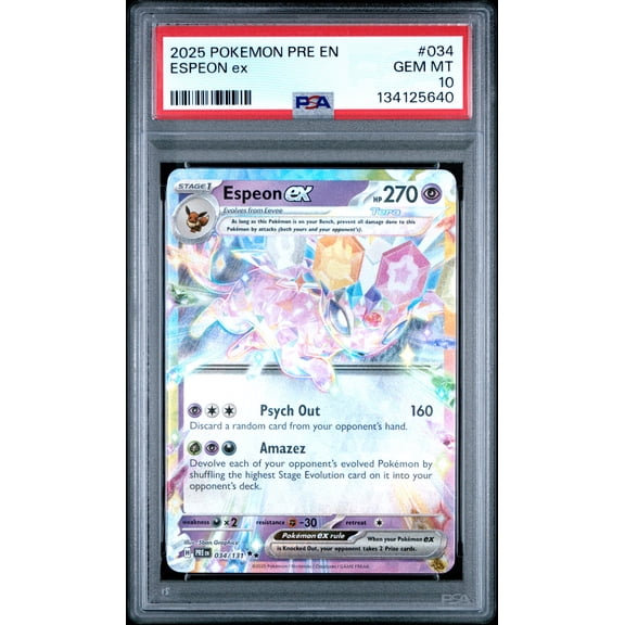Graded 2025 PKM PRE EN Espeon Ex #034 Prismatic Evolutions Trading Card Game PSA 10 Gem Mint