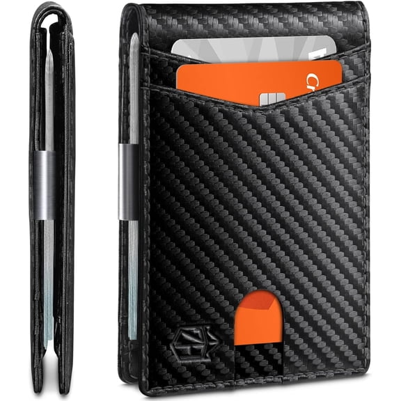 Asunby Slim Wallet for Men Gifts 12 Card Slots ID Window With Money Clip Minimalist RFID Front Pocket Bifold Leather Small Thin Gift Box Dad Birthday Christmas Regalos Hombres