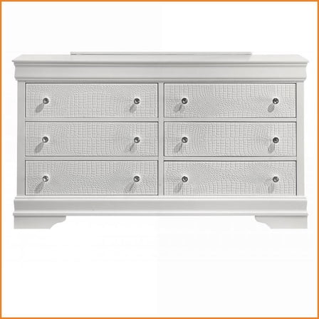 Dressers Modern Wood 6-Drawer Dresser with Red Velvet Top Drawers | White | Wood