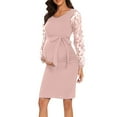 thumbnail image 2 of Wancir Floral Mesh Bishop Long Sleeve Maternity Midi Dress, Fall Maternity Bodycon Dress for Baby Shower/Photoshoot, 2 of 7