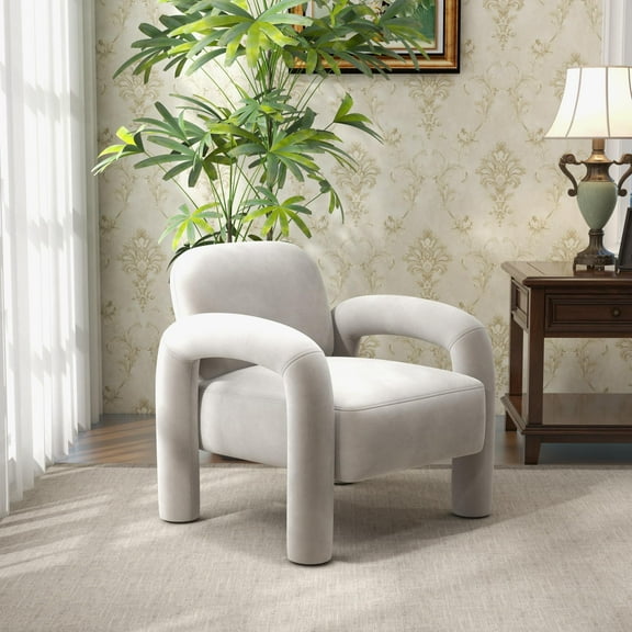 SEYNAR Mid-Century Modern Velvet Upholstered Accent Chair,Elephant Trunk Lounge Chair for Living Room(Beige）