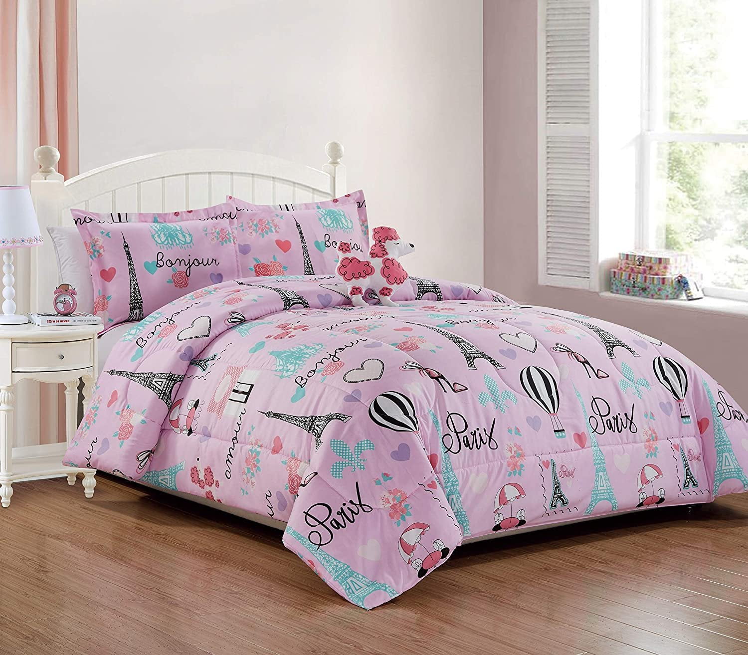 Home 3pc Twin Size Kids Girls Teens Comforter Set w/Sham & Decorative Pillow. 