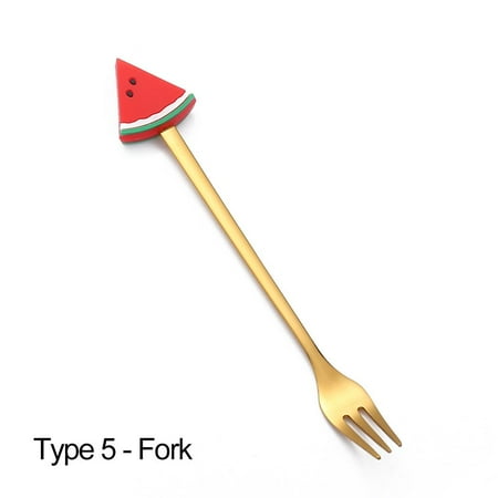 

Gold Ice Cream Cutlery Dessert Tableware Teaspoon Coffee Stirring Spoons Stainless Steel Forks Cartoon Astronauts Fruit Animal Shape FORK TYPE 5