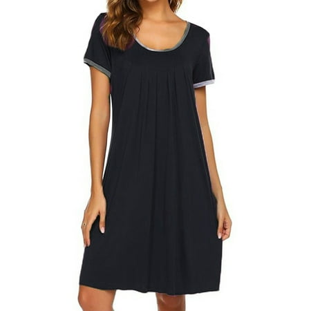

Bellella Women s Nightgown Short Sleeve Sleepwear Comfy Sleep Shirt Pleated Scoopneck Nightshirt S-XXL