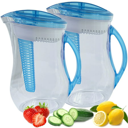 Cool Gear 2 Pack 10 Cup Infuser Filter Pitcher Natural Water Filtration System Plus Fruit Tea Flavor Infusion Reusable (Best Water Filtration System Camping)
