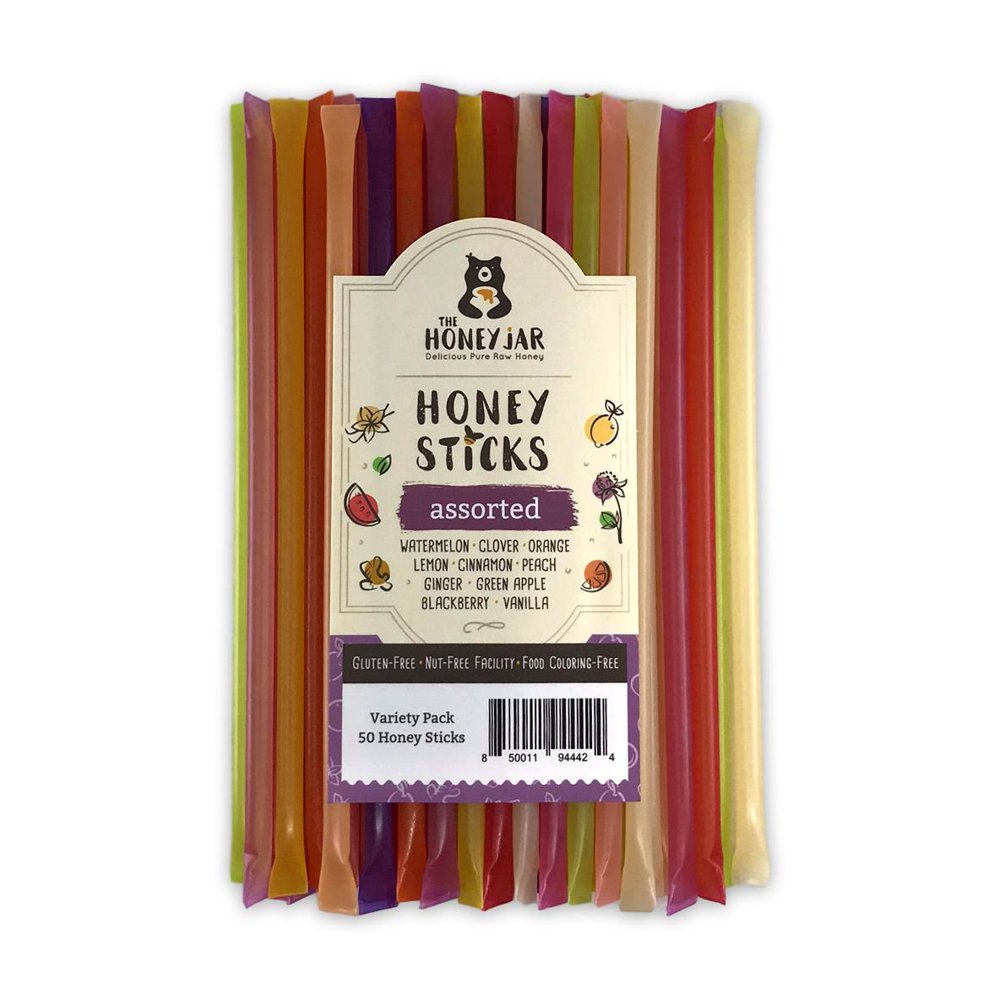 The Honey Jar Assorted Variety Pack Honey Sticks 50 Count Package