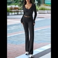 thumbnail image 4 of Conjunto Deportivo de 2 Piezas para Mujer, Camiseta de Larga, Pantalones Acampanados con Solapa, Chándal Informal, Color Negro, Talla L, 4 of 8