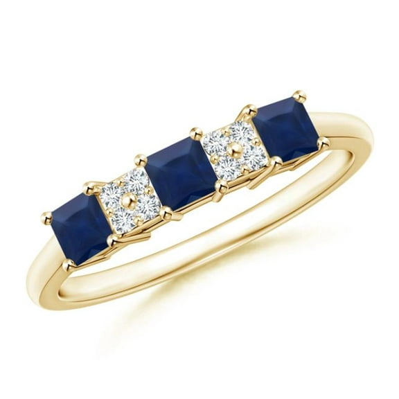Square Shape Blue Sapphire CZ Diamond Eternity Band Ring Women 925 Sterling Silver Yellow Gold Plated September Birthstone Engagement Anniversary Gift Gemstone Jewelry
