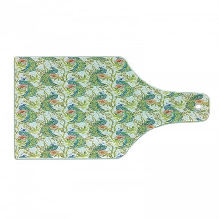 

Tropical Cutting Board Peacock Birds with Boho Feathers Birds on Exotic Hibiscus Leaf Branch Decorative Tempered Glass Cutting and Serving Board in 3 Sizes by Ambesonne