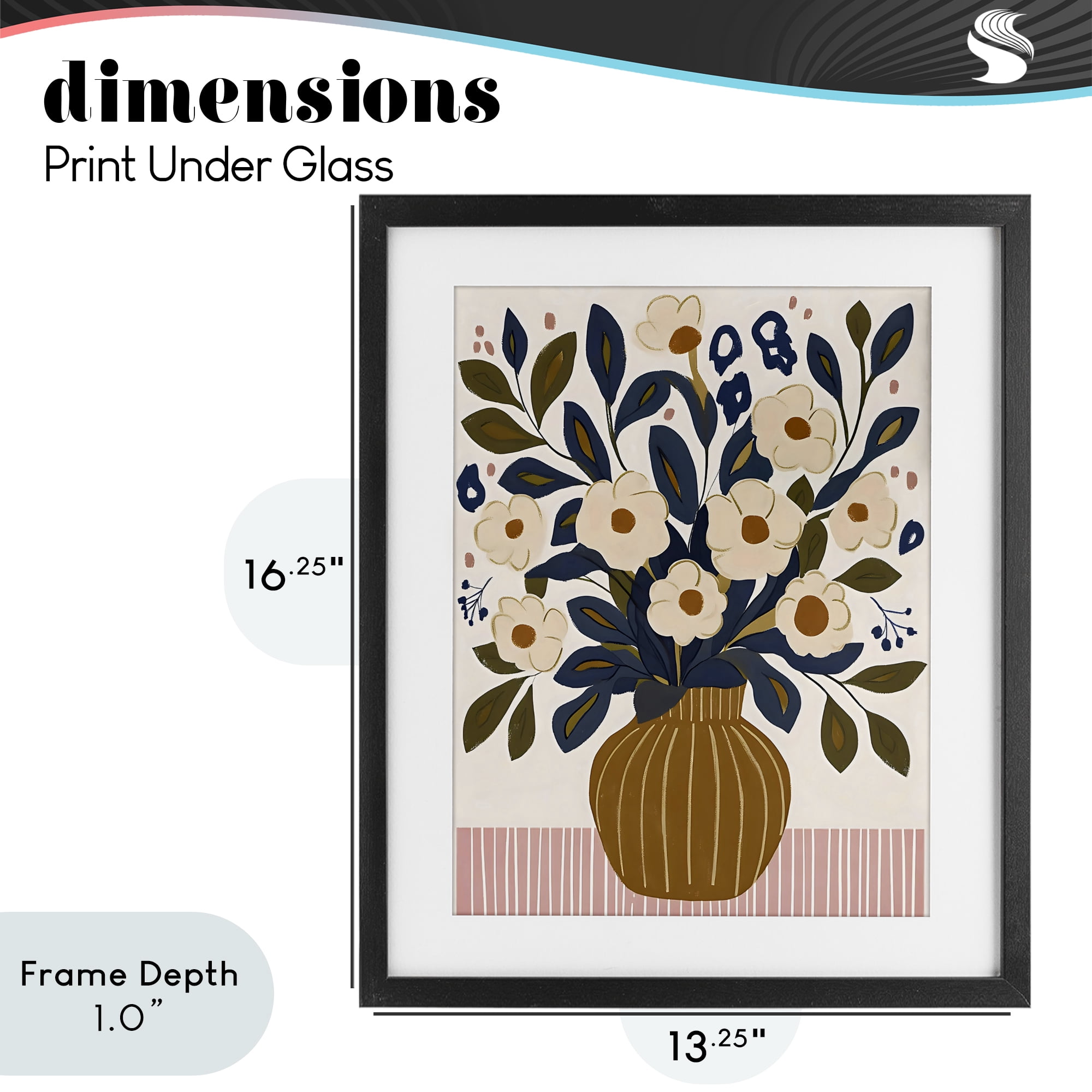 Stupell Industries Boho Floral Vase with Stripes Black Framed Print Under Glass, design by Creative Studio