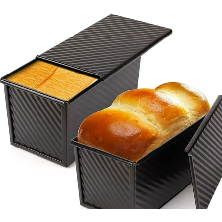 

Pullman Loaf Pan 2 Pack 1 lb Non-Stick Bread pan With Lid Carbon Steel Corrugated Bread Toast Box Mold With Cover For Bakeware Bread Baking Tools Bread Mold Toast For Oven Baking