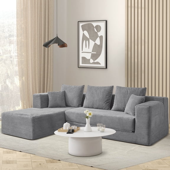 106.5” Sectional Sofa with Chaise, YINIX 3 Seater L-Shaped Sofa for Living Room, Gray