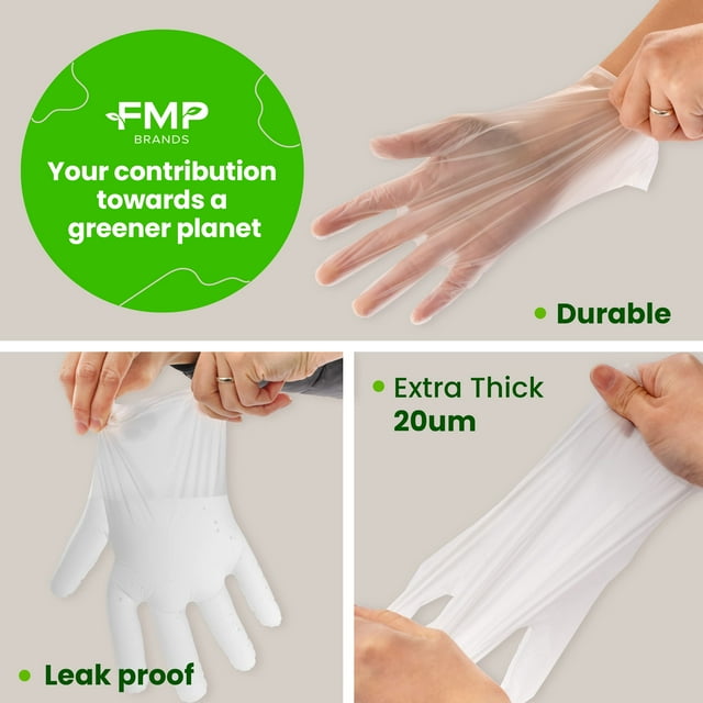 [2000 Pack] 100% Compostable Disposable Food Prep Gloves, Kitchen Gloves for Cooking & Cleaning, Large, BPA-Free, Powder-Free, Latex-Free, Plastic-Free Gloves, BPI & OK Compost Certified, 20um