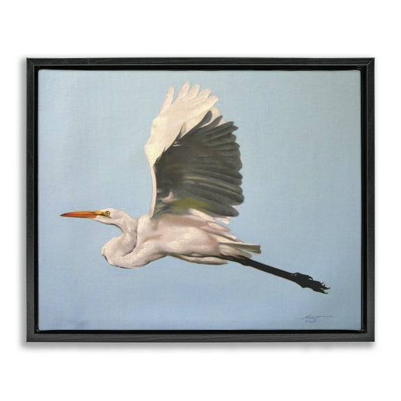 Stupell Industries Graceful Egret Flying Animals & Insects Painting Black Floater Framed Canvas Art Print Wall Art, 21 x 17