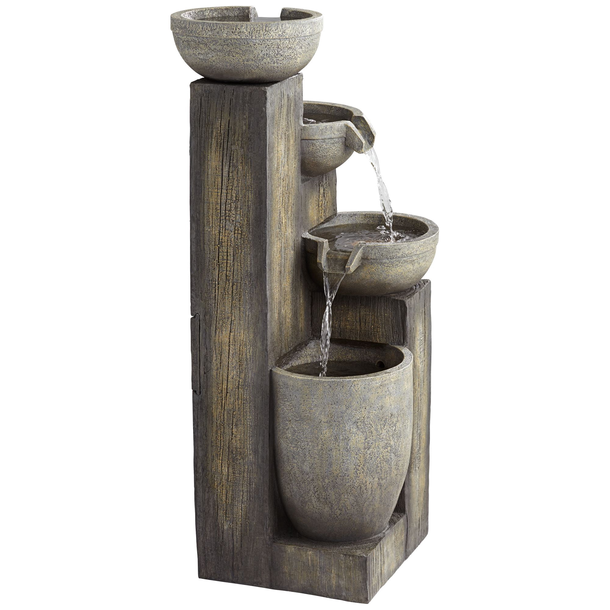Four Tier 40 1/2" High Large Rustic Indoor Outdoor Decor Faux Stone Floor Fountain with Light LED Cascading