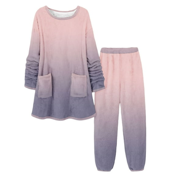 Hueook Cotton Pajamas for Women Fleece-Lined Pajama Set Pink 3X