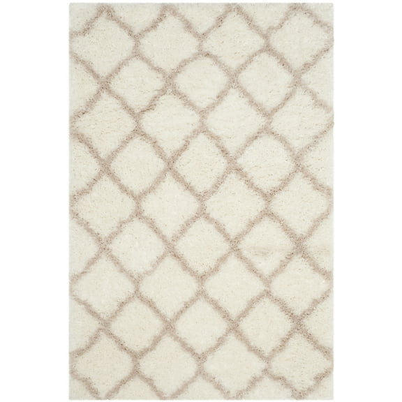 SAFAVIEH Indie Careen Geometric Polyester Shag Area Rug, Ivory/Mushroom, 3' x 5'