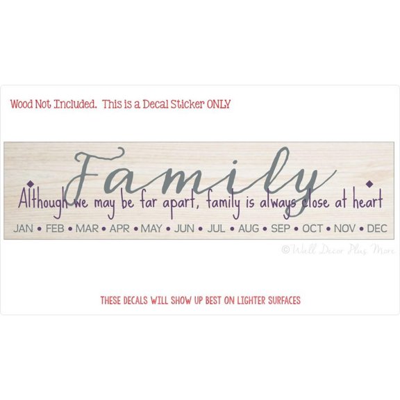 Family Birthday Board Decal Sticker To Make a Wall Hanging Close At Heart Months 23x5.5-Inch Storm Gray/Plum