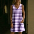 thumbnail image 5 of QUNYINEY A Line Sun Dresses for Women 2026 Mini Plaid Casual Sleeveless Tank Dress with Pockets Loose Fit Vacation V Neck Dresses, 5 of 7