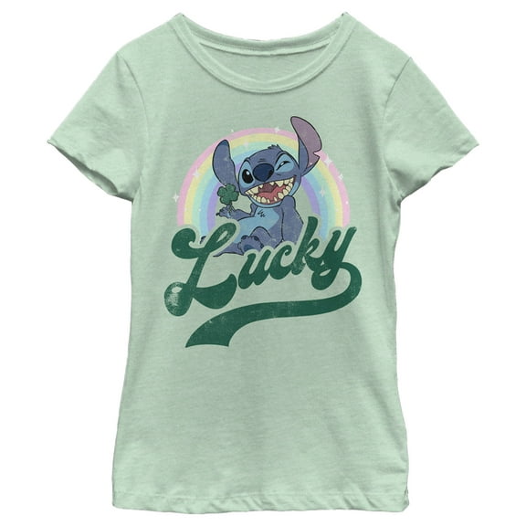 Girl's Lilo & Stitch Distressed Lucky Wink Graphic Tee Mint X Large