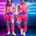 thumbnail image 2 of yboeqw Retro Unisex 2 Piece Party Tracksuit Full Zip Stand Collar Color Block Jacket Elastic Cuff Jogger Pants for 80s Themed Event Cosplay, 2 of 9