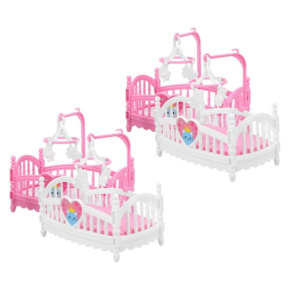 IBASETOY 4pcs Mini Dollhouse Accessories Dollhouse Bed Pink Decorative Simulation of Bedroom Furniture for Collectors