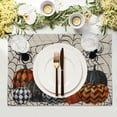 thumbnail image 2 of Halloween Placemats Set of 4 12x18 Inch Black Orange Pumpkin Spiderweb Spider Print Table Mats Farmhouse Decorative Linen Washable Place Mats for Holiday Party Kitchen Dining Table Decor, 2 of 8