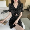 thumbnail image 2 of Irregular Scheming Summer Drawstring Puff Sleeve Nightclub Dress Black XXL, 2 of 10