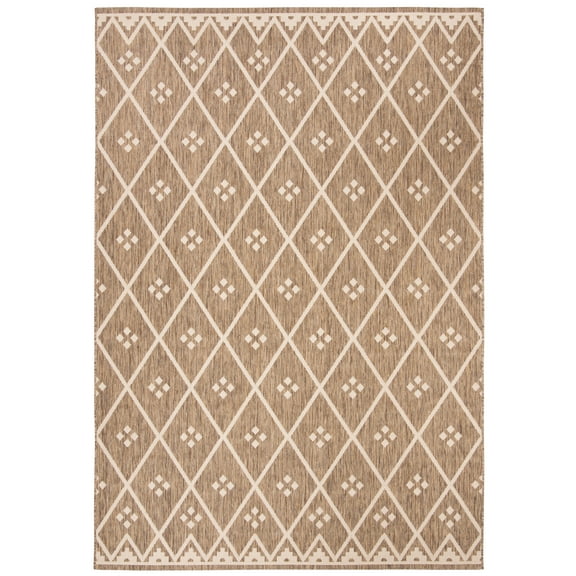 SAFAVIEH Courtyard Cori Bordered Indoor/Outdoor Area Rug, Brown/Light Beige, 8' x 10'