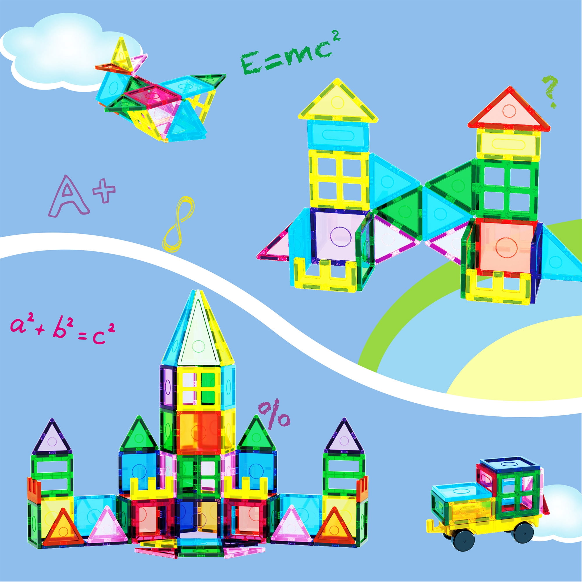 EverPlay Magnetic Tiles for Kids - STEM 101PCS Construction Building Blocks Educational Toy