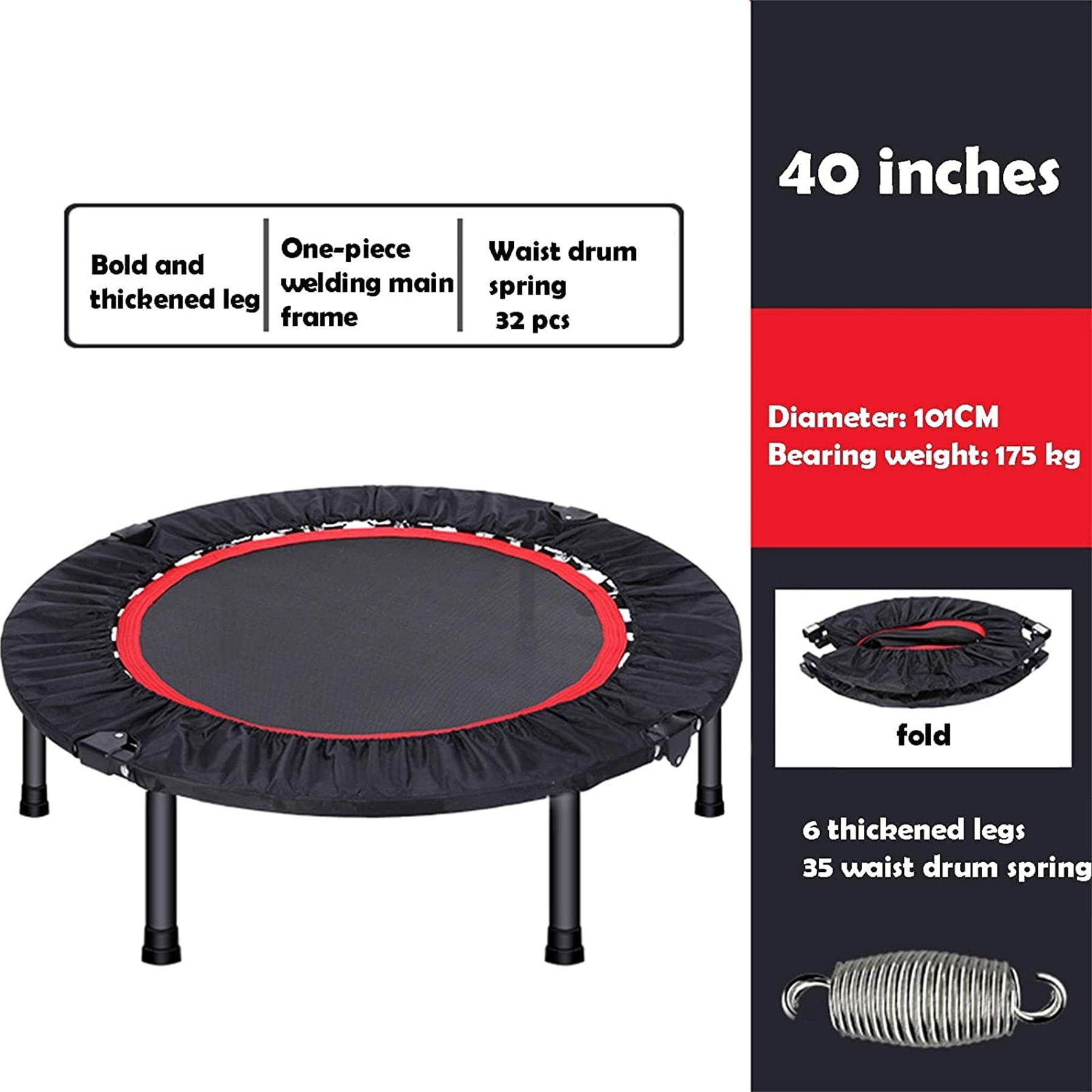 Aukfa 40" Mini Trampoline for Indoor and Outdoor Use, 300 lb Capacity for Adults and Kids, Black