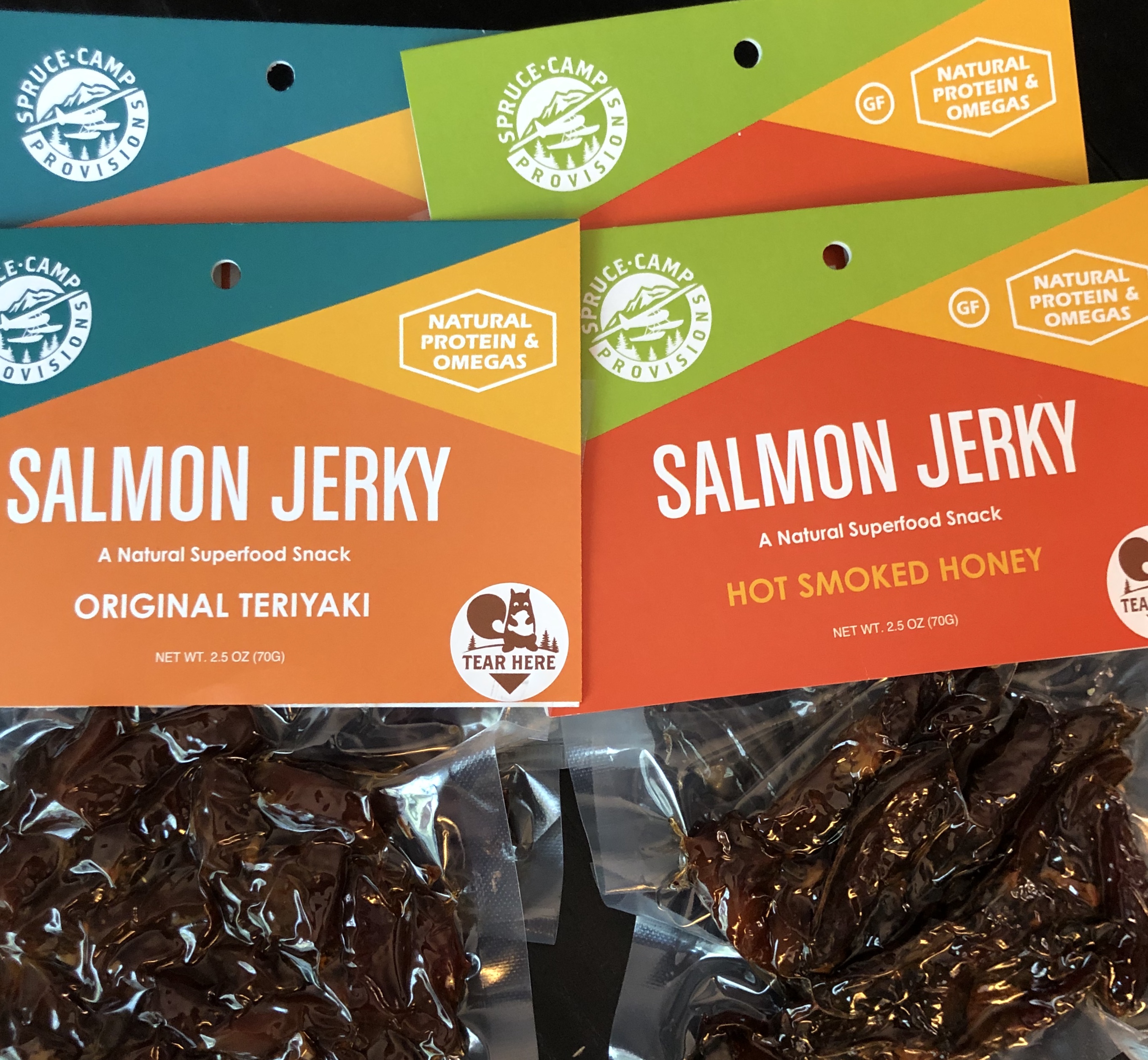 Salmon Jerky Variety 4Pack Hot Smoked Honey & Teriyaki (2 each