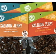 Salmon Jerky Variety 4-Pack - Hot Smoked Honey & Teriyaki (2 each) - Healthy, Delicious Protein and Omega-3 Snacks - 10oz total