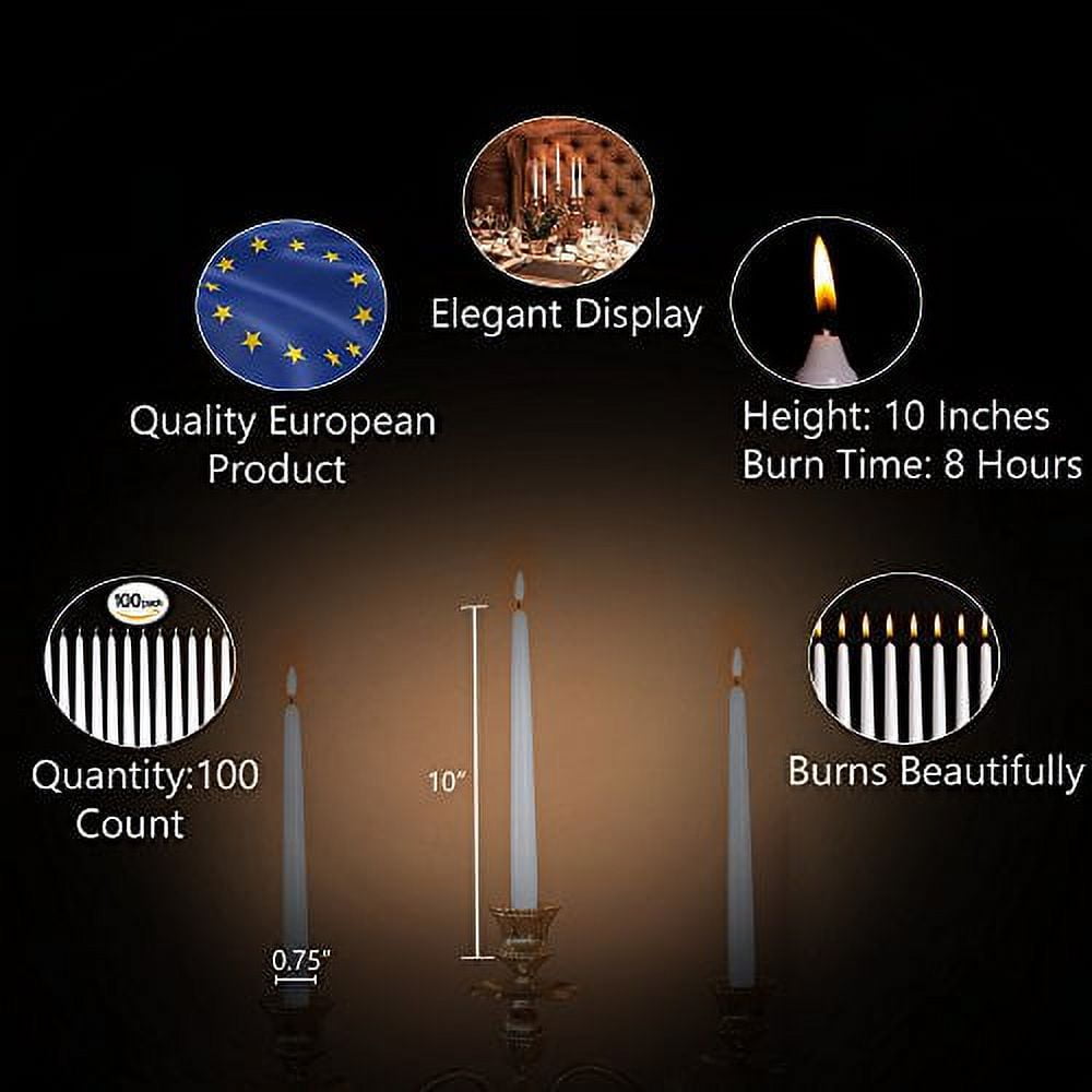 Hyoola Bulk 10" Dark Gray Dripless European Made Taper Candles, Unscented Paraffin Wax with Cotton Wicks, 96 Pack