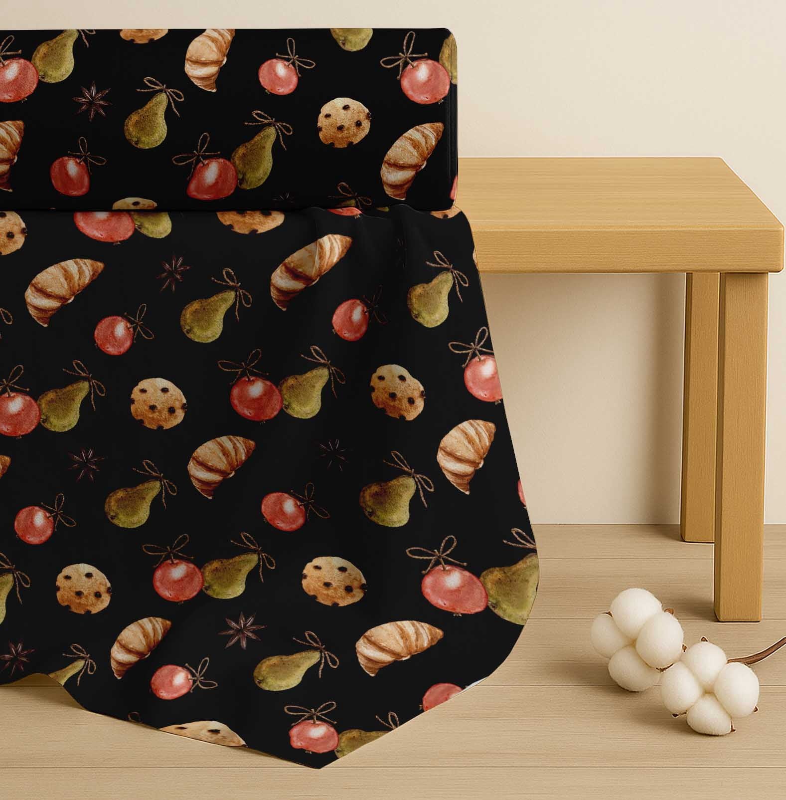 Soimoi Black Cotton Voile Fabric Cookies & Oranament Christmas Printed Fabric 1 Yard 56 Inch Wide