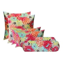 RSH DECOR: 6-Pack Pillow Set | All-Weather Spun Fabric | Square, Lumbar, & Neck Roll Pillows | Artistic Floral