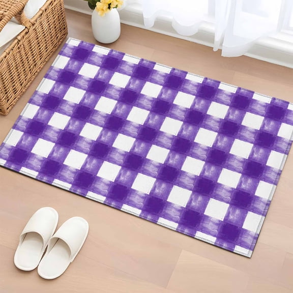 Area Rug 2x3ft Pastoral Watercolor Purple White Grid Area Rugs Washable Low Pile Floor Carpet for Bedroom, Farmhouse Style Non Slip Soft Rugs for Living Room Entryway Dining Room