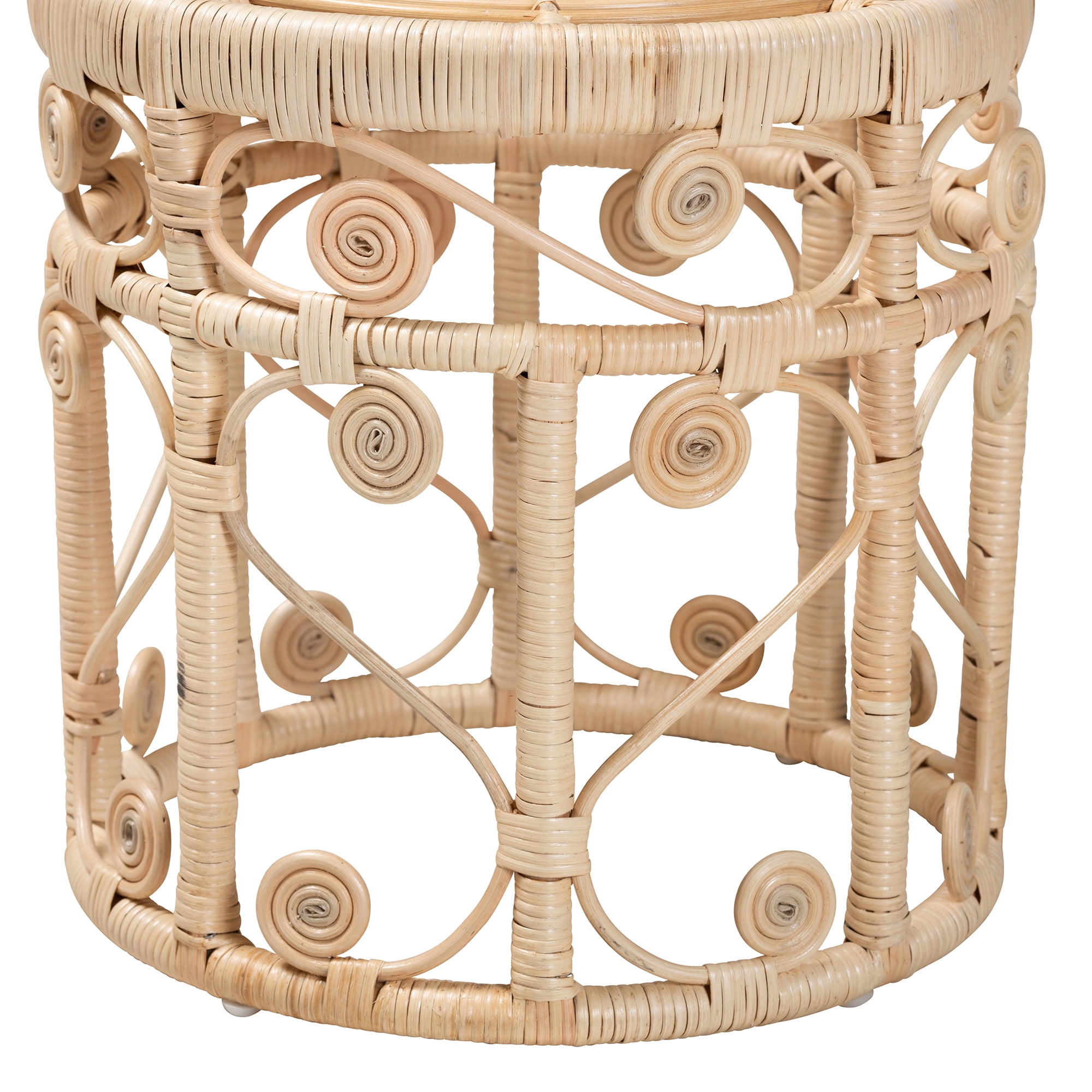 bali & pari Bowie Rattan BOHO End Table, Natural Brown