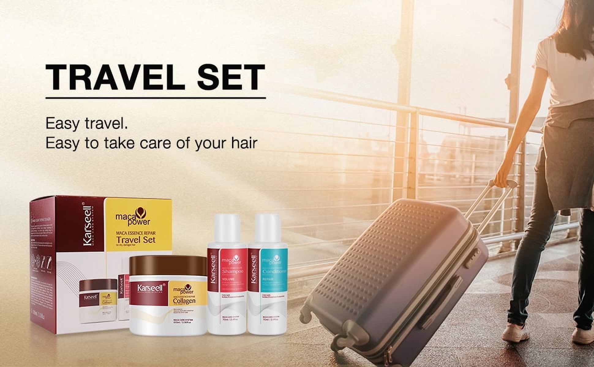 Karseell Collagen Hair Treatment 3-Piece Set - Repair Mask, Shampoo & Conditioner for Dry Damaged & All Hair - Travel Size 3.38floz +2.4floz+2.4floz