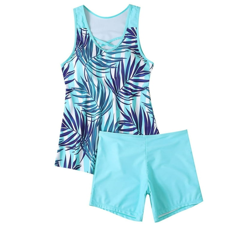 Two Piece Tankini Bathing Suits Swim Tops with Shorts Women Tummy Control  Swimsuits Sporty Swimwear Modest Swimwear Conservative Print Strappy Back