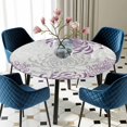 thumbnail image 3 of Purple Grey Chrysanthemum Round Fitted Tablecloth with Elastic Edge, Waterproof Table Cloth Table Cover for 45"-54" Tables, Farmhouse Botanical Floral Modern Tablecloths for Dining Picnic Outdoor, 3 of 9