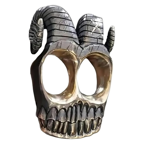 Handmade Ram Horn Skull Knuckles, Metal Skull Knuckles with Ram Horns, Vintage Ram Horn Punk Finger Skeleton Ring, Accessory for Motorcycle Party and Goth Culture Enthusiasts