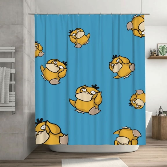 Psyduck Shower Curtain Cartoon Art Bath Shower Curtains with 12 Hooks, Waterproof Washable Polyester Bathroom Home Decor Set 72x72 Inch, Iron